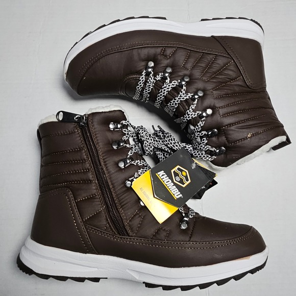 Khombu Waterproof Winter Snow Boots Brown Lace Up Fur Lined Womens Size 8 - Picture 3 of 15